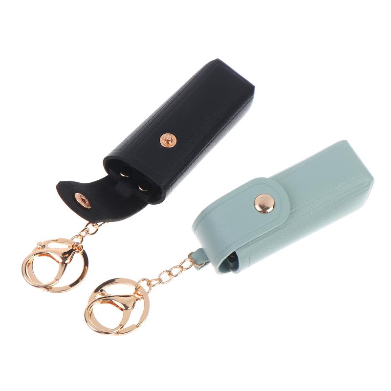 Solid Color Pu Leather Portable Mini Lipstick Pouch Keychain Mirror Pendant Keyring Fashion Storage Bag Women Makeup Accessories