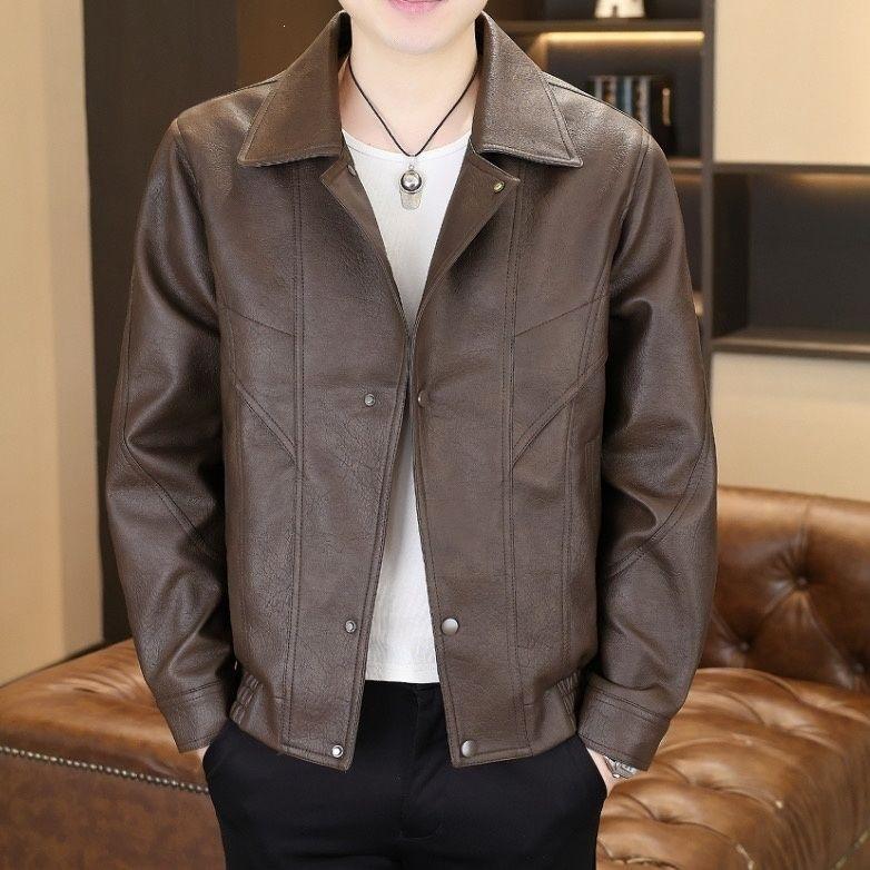 Winter Thickened Fleece Leather Jacket Men's Casual Thermal Locomotive Leather Jacket Two Lambskin Jackets