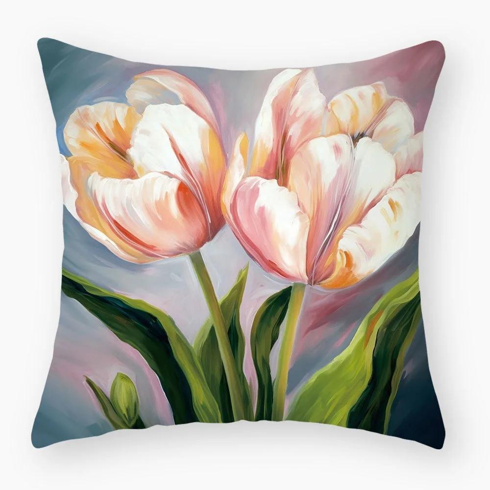 Luxuriöse Heimdeko Kissenbezug Retro Kunst Ölmalerei Stil Blumenmuster Büro Sofa Kissenbezug