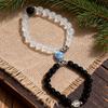 Magnetic Couple Bracelet Set Black White Frosted Beads Blue Heart Charm Matching Jewelry for Lovers Valentines Day Gift Minimalist Style Comfortable