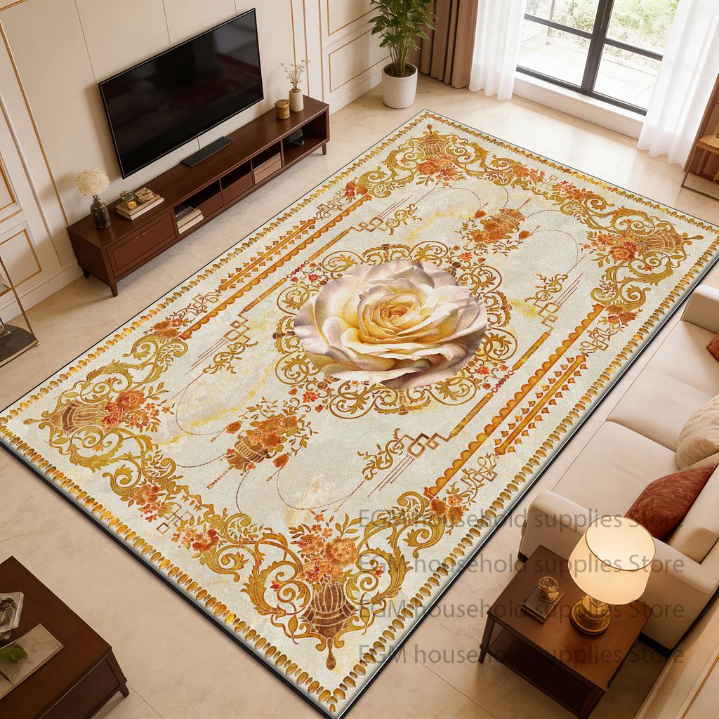 European Style Flower Carpet Luxury Living Room Decor Bedroom Customizable Floor Mat Antiskid Washable Study Lounge Rugs Bedroom