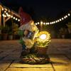 Pastoral Style Yard Decor Solar Sunflower Gnome Garden Statue with LED Lights, Waterproof Resin Figurine Cute for Outdoor Patio Lawn And Indoor