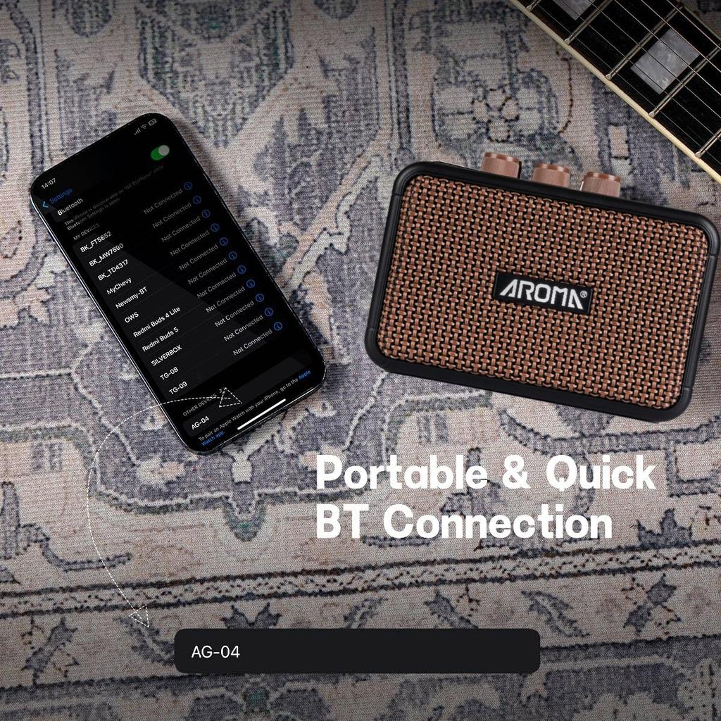 AG-04 Mini Guitar Amp 5W Portable Dual Speakers /Rechargeable Battery Powered Practice Guitar Combo Amplifier