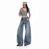 Autumn and Winter New American Retro Blue Wide-leg Jeans Women's Medium and Low Waist Loose Scimitar Mopping Pants