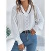 Autumn Winter Casual Hollow Out V-neck Twist Pullover Sweater Long Sleeve Casual Fashion Elegant Casual Tops Ladies Office Streetwear Simple Clothing