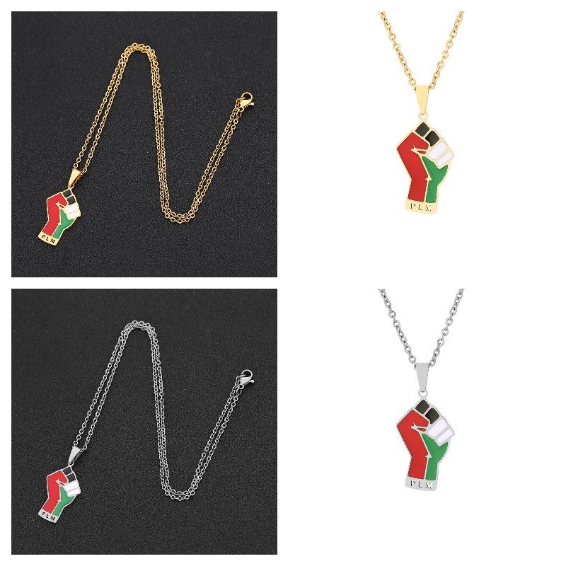 Stainless Steel Palestinian Map Pendant Necklace Ethnic Style Couple's Trendy Titanium Steel Accessory