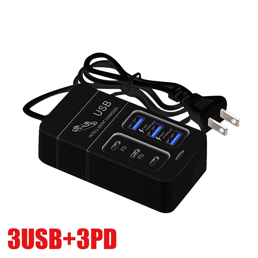 35W 6 Ports USB Fast Charger PD Type C Fast Charging Phone Power Charger USB Hub Adapter Multiport EU US Plug Quick Wall Charger