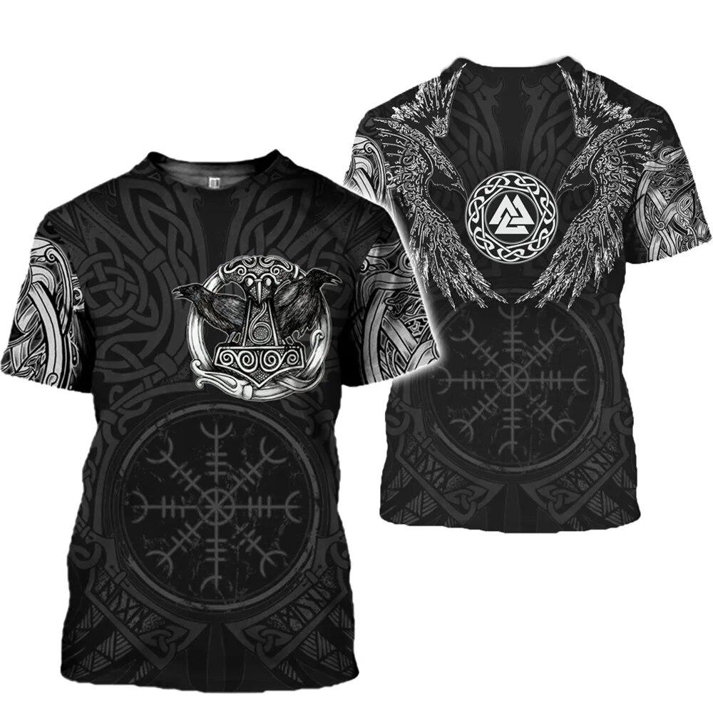 Viking Symbol Printing T-shirt Men's Summer Short-sleeved Harajuku Shirt Hip-hop Men Women Fashion T-shirt