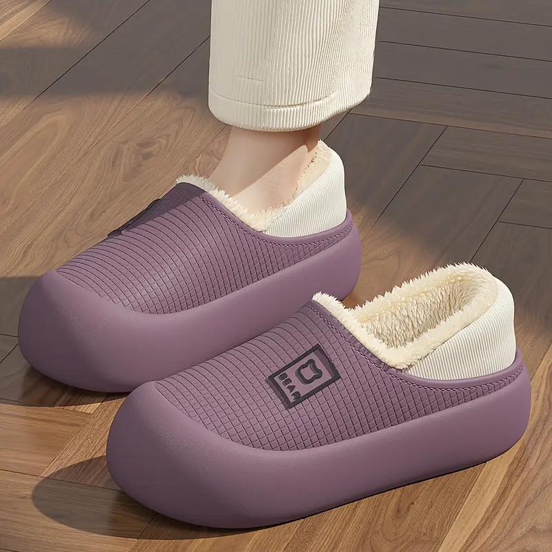 Winter Cute Solid Color Women's Home Cotton Shoes Bear Print Warm Casual Non-Slip Full Cotton Shoes Suitable for Home and Outdoor Use
