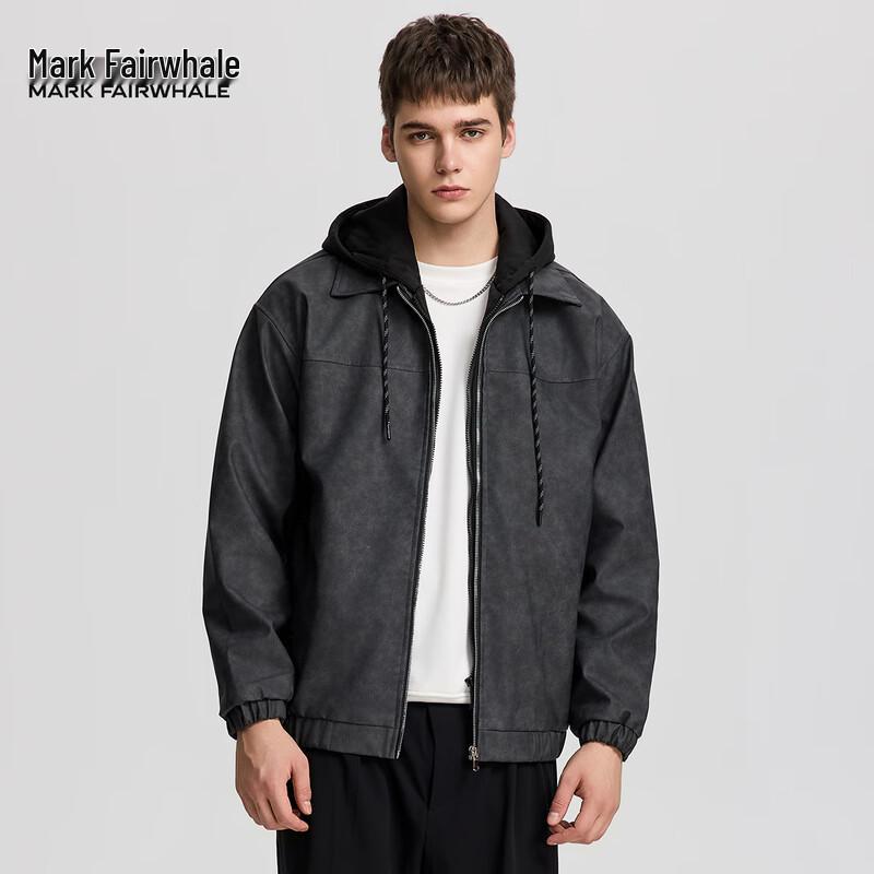 Mark Fairwhale Men's Hooded Faux Leather Look Jacket