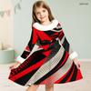 Meisjes Jurk met Hoge Hals, Lange Mouwen, Geprint Patchwork, A-lijn, Uitlopend, met Bontrand