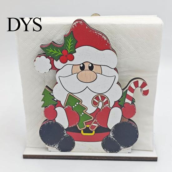 Christmas Gift for Family Napkin Holder Table, Wooden Santa Snowman Reindeer Tree Cocktail Vertical Tissue Dispenser Winter Holiday Parties, Farmhouse