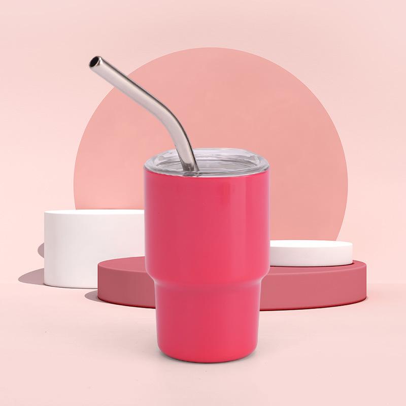1pcs Tumbler Design Shot Cups 3oz Stainless Steel Shot Glass With Lid And Straw Insulated Drinking Cup For Bar Pub Club Restaurant Home Use Drinkware