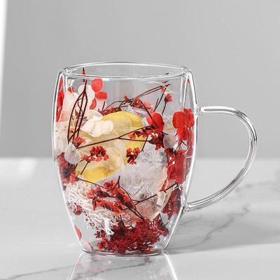 350ml Kubki do kawy z podwójnymi ściankami z suszonymi kwiatami, żaroodporny szklany kubek na mleko, czekoladę, herbatę, sok, gorące, zimne