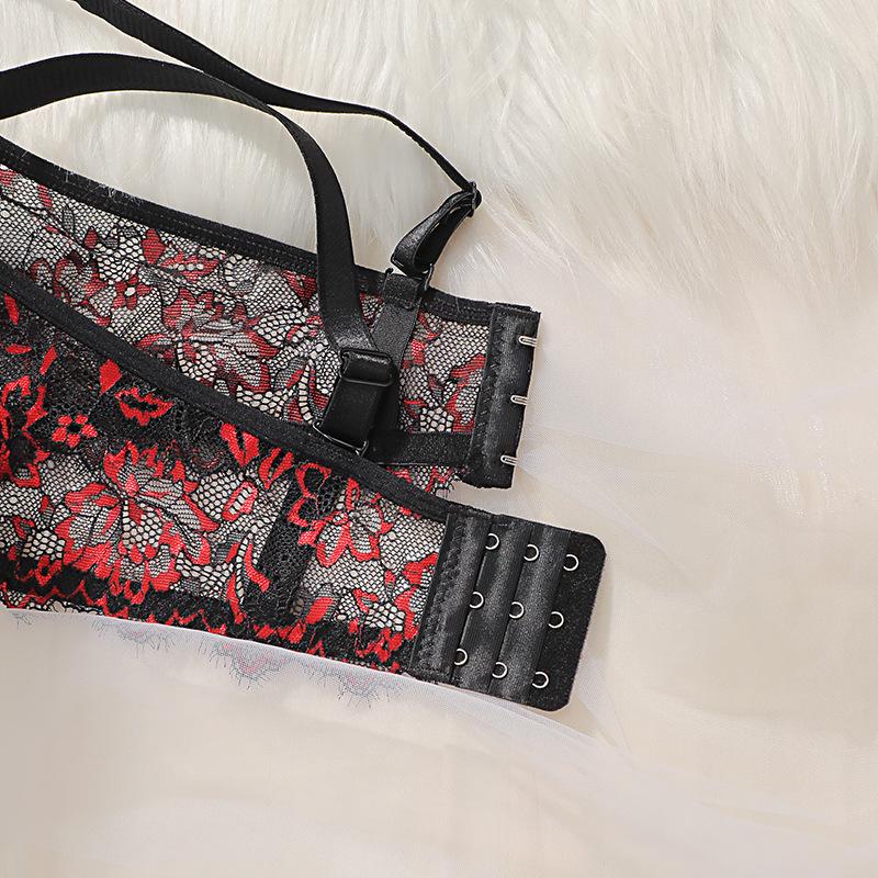 Black and Red Gathered Large Size Bra To Prevent Sagging and Side Breasts Full Cup Lace Sexy Women's Underwear