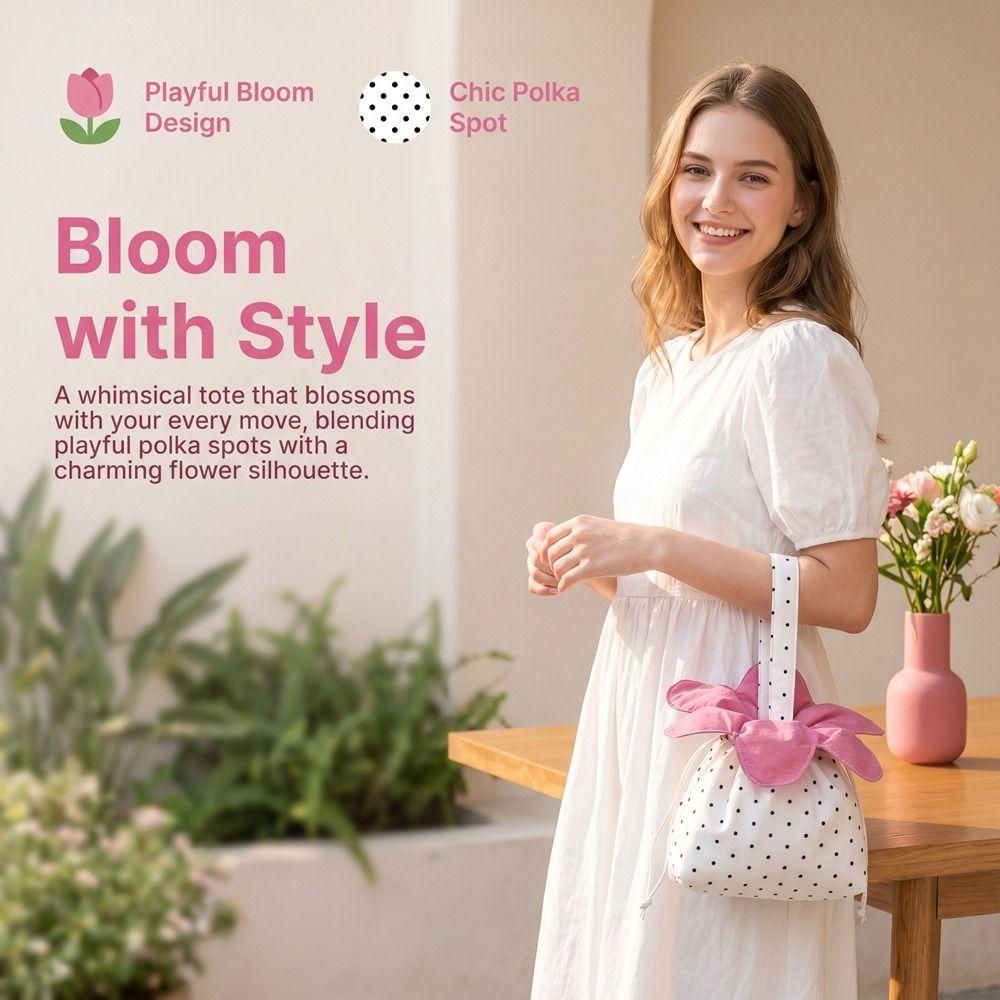Bundle Pocket Flower Drawstring Crossbody Bag Korean Style Plaid Sparkly Star Flower Bag Cute Portable Canvas Shoulder Bag Women