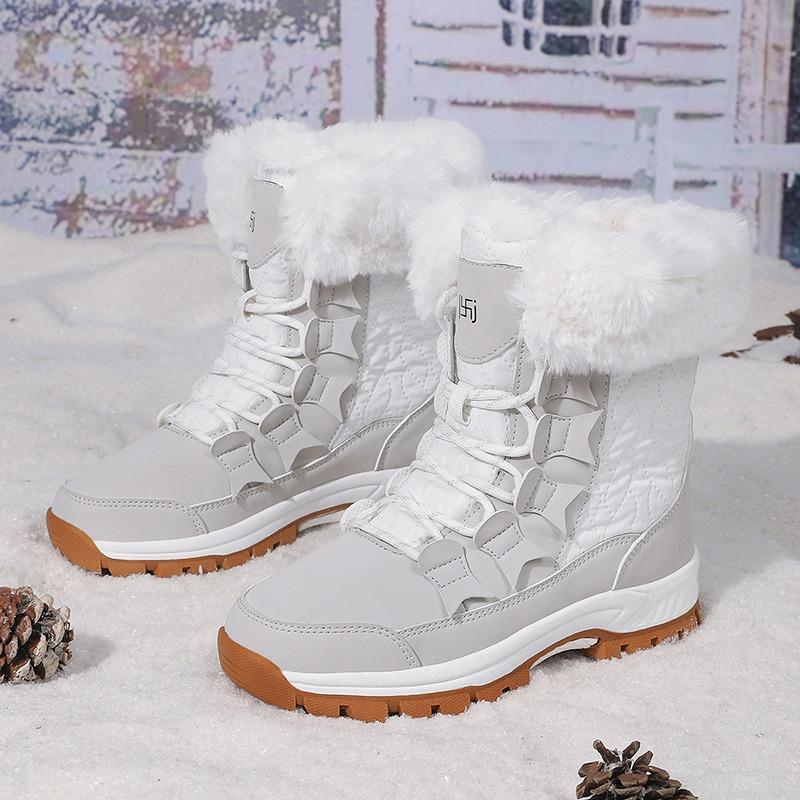 2025 New Women's Snow Boots Winter High-top Cotton Shoes Thick Velvet Plush Warm Winter Boots Lace-Up Platform Ankle Boots Botas