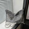 Large Capacity Shoulder Bag for Women Sequin Shine Handbag Slouchy Solid Color Crossbody Bag Trendy Underarm Bag for Work Travel Shopping CLE