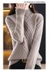 Women's High Neck 100% Pure Wool Pullover Knit Sweater - Autumn/Winter, Loose Fit, Thickened Layer