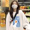 Round Neck Long Sleeve Pullover Sweatshirt Loose Fit Commuter Cotton Hoodie Cartoon Sticker Print Plus Size Autumn Winter Thick Warm Ladies Casual Top