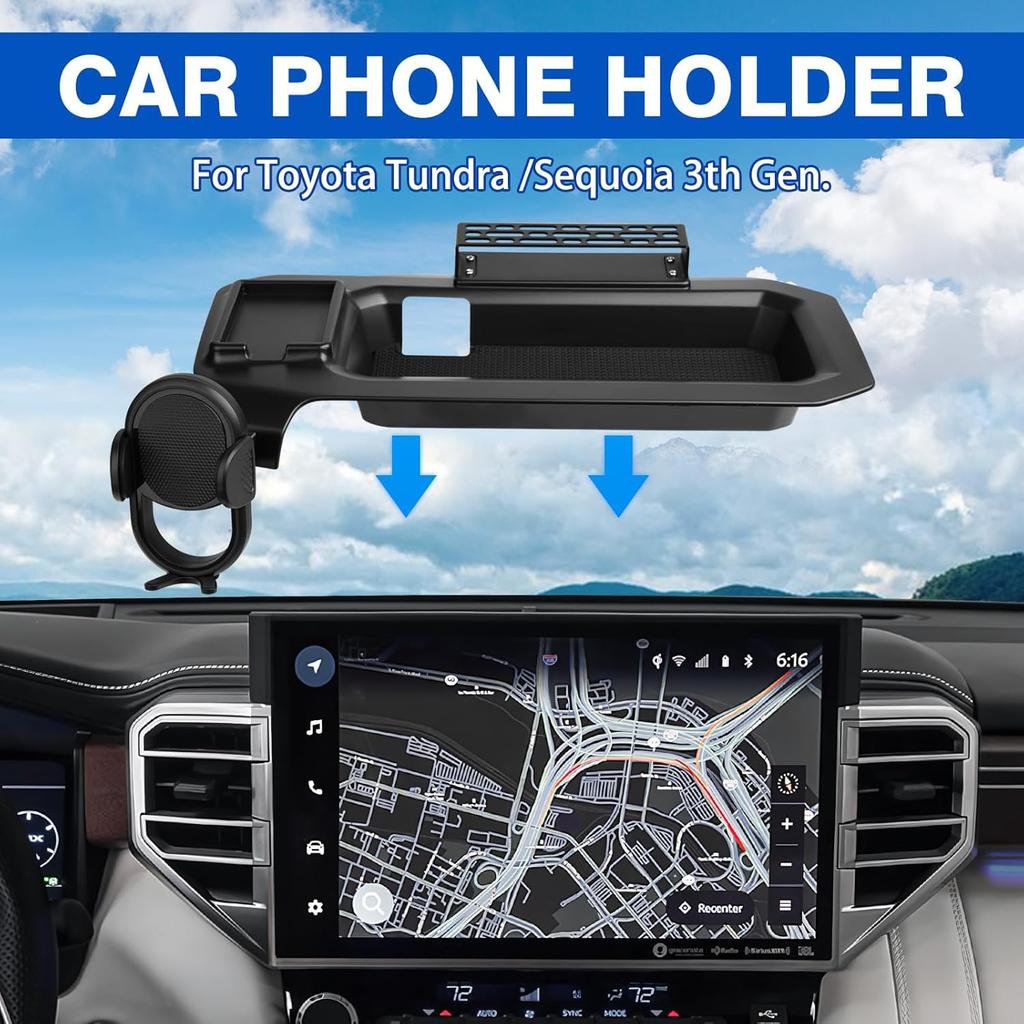 Autorder Phone Holder For Toyota Tundra -2025 2026/Sequoia -2025 2026 Accessories Center Console Dashboard Organizer With Gopro Mount And Card Slot