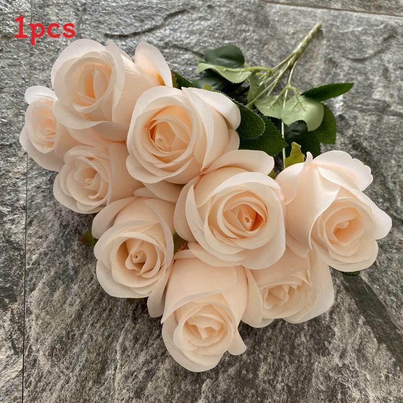 Realistic Rose Silk Buds 9 Stems Artificial Flowers Home Decor Props Photography