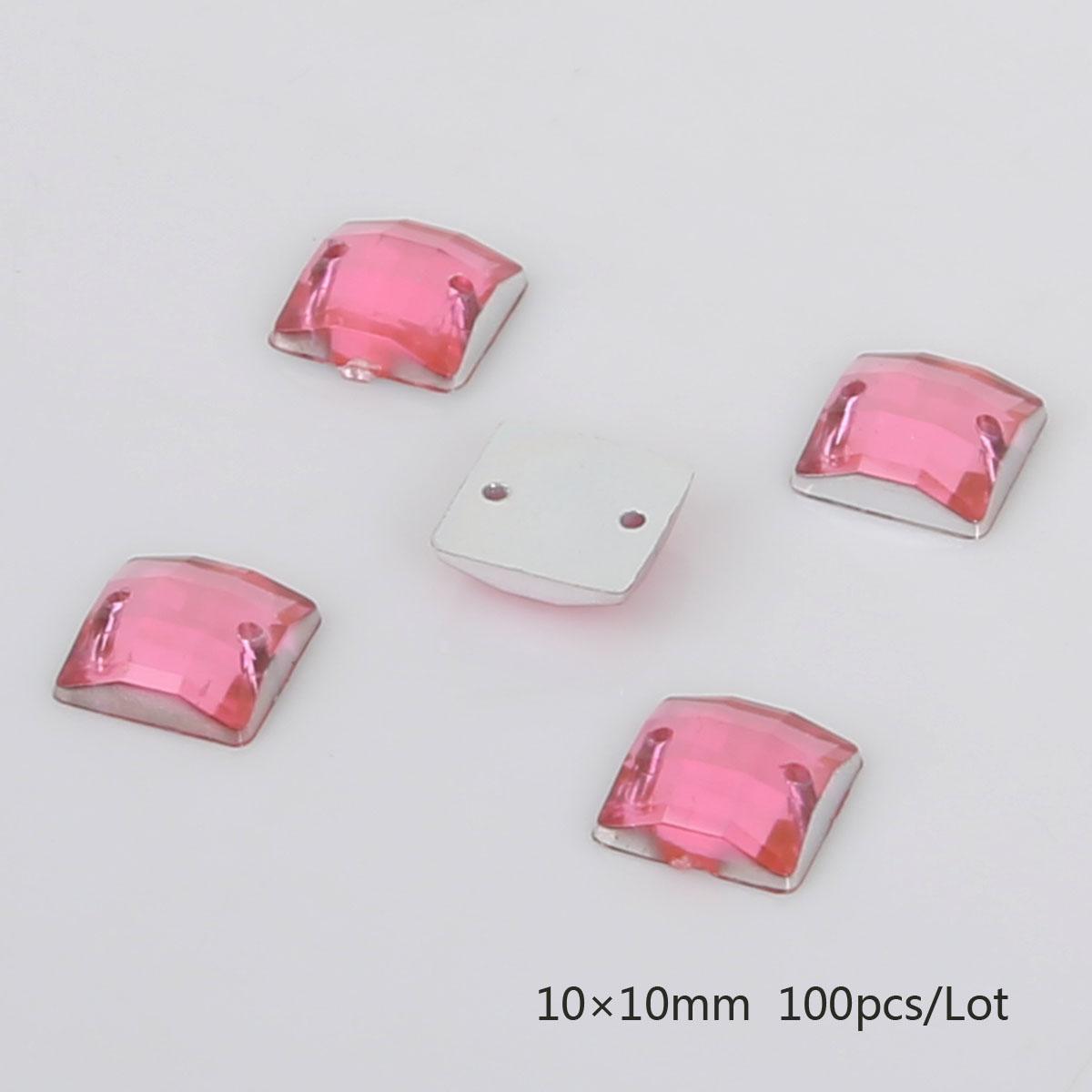 

50/100 шт., стразы с плоской обратной стороной, квадратные акриловые бусины, пришитые стразы, хрустальные камни для рукоделия, украшения для скрапбукинга 10x10mm 100pcs розовый