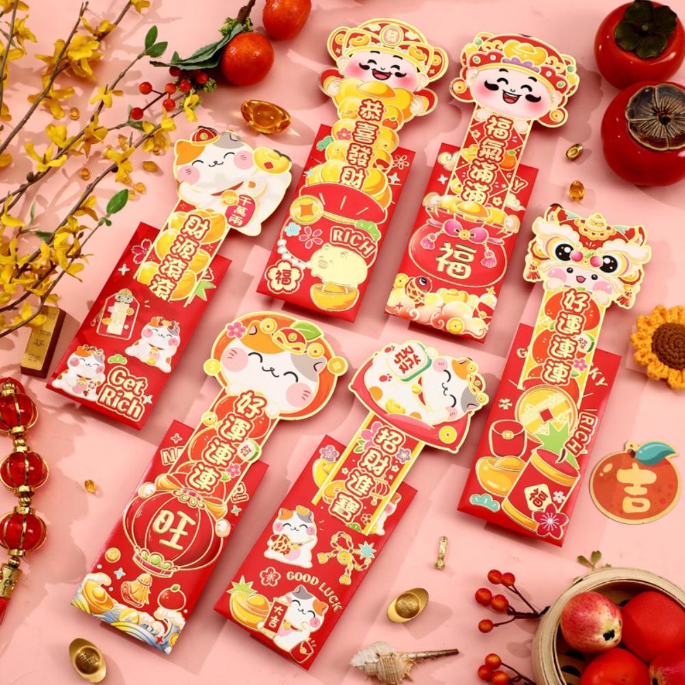 6pcs 3D New Year Stretch Red Envelopes Traditional Money Packet Creative Lucky Red Pocket  Bonus