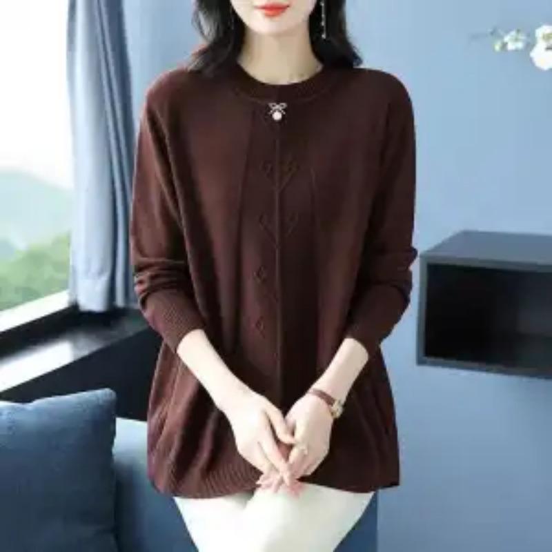 Women's Bottoming Sweater Round Neck Middle-aged Mother's Knitted Loose Sweater Mid-length