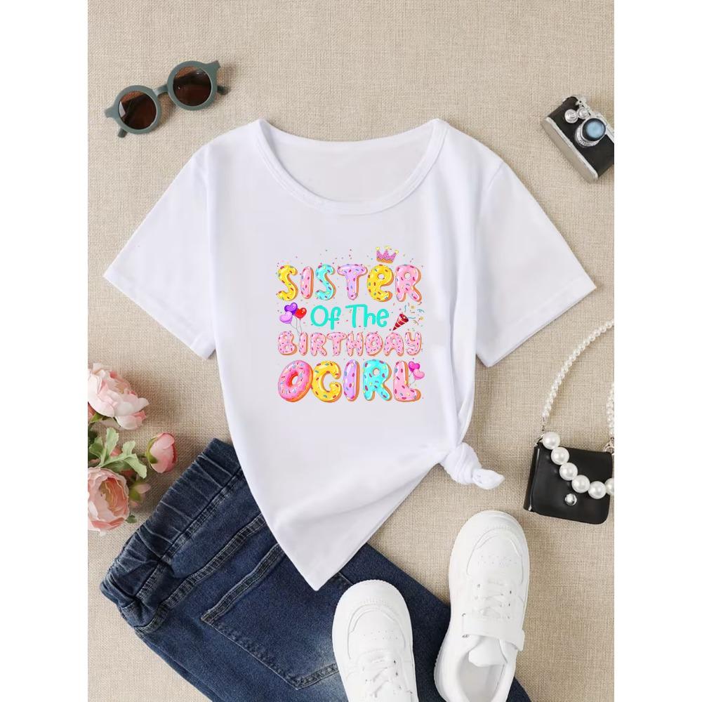 

Sister/Brother Of The Birthday Girl Colorful Rainbow Theme Birthday Pattern Printed T-Shirt Girls, Summer Kids Fashion T-shirt 110