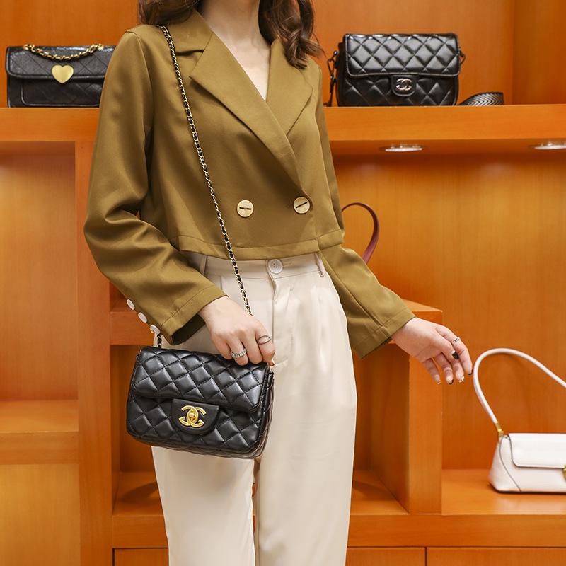 2024 Designer Trend Shoulder Bag: Fragrant Style Diamond Lattice, Gold Bead Chain, Square, Genuine Leather Women's Handbag.