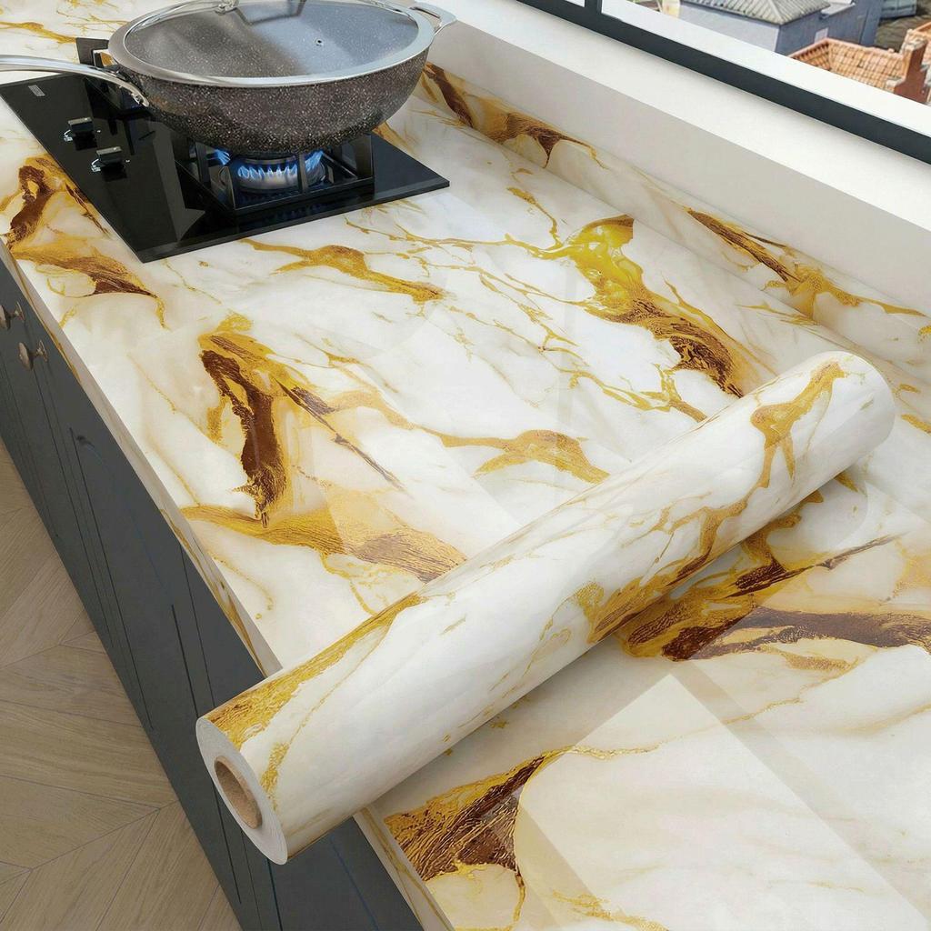 Oil-Proof Marble Kitchen Countertop Self-Adhesive Film with Aluminum Foil Backing and High-Temperature Resistance