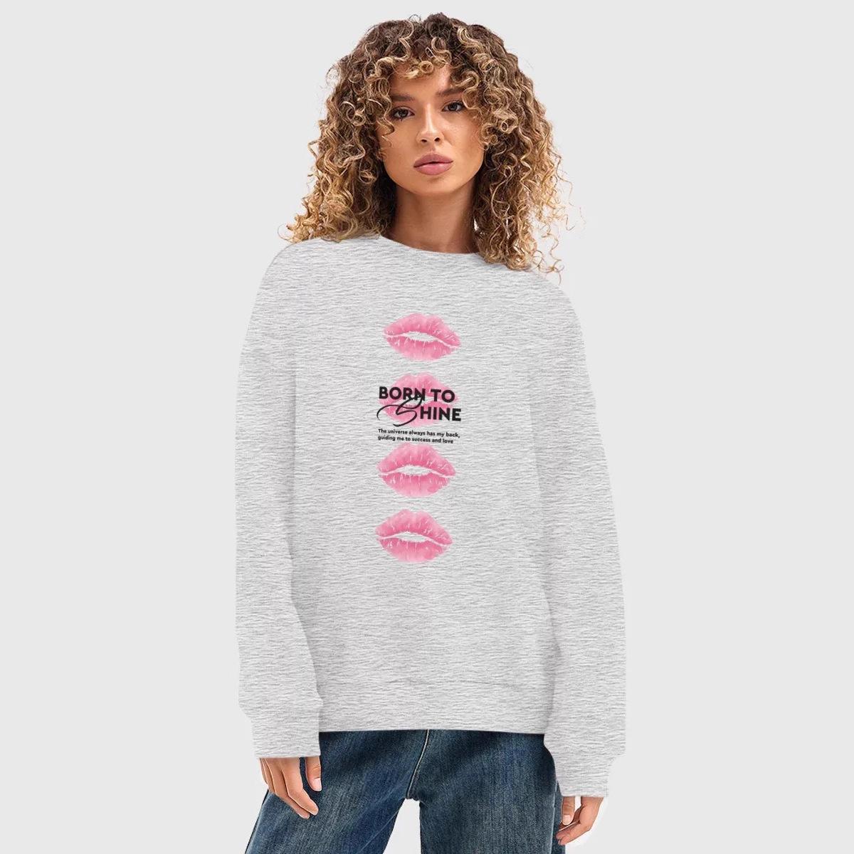 

Lazy wind fashion personality niche design sense sweet spice lips print autumn and winter tide brand hiphop top S