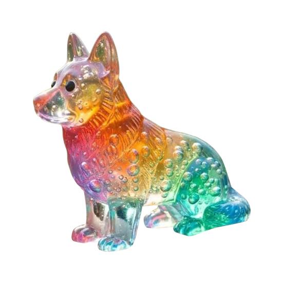 Colorful Glass Dog Ornaments Rainbow Gradient Puppy Figurines Decorative Dog Sculpture Gift for Holidays Birthdays