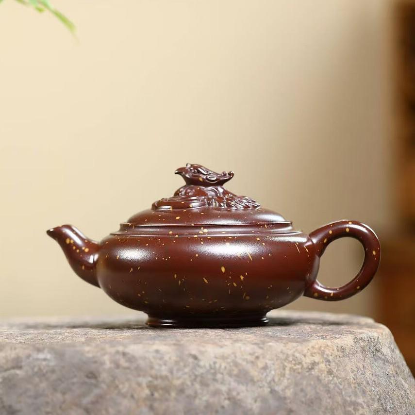Handmade Yixing Zisha Teapot Set - Pure Purple Clay Sprinkle-Decor Phoenix Design