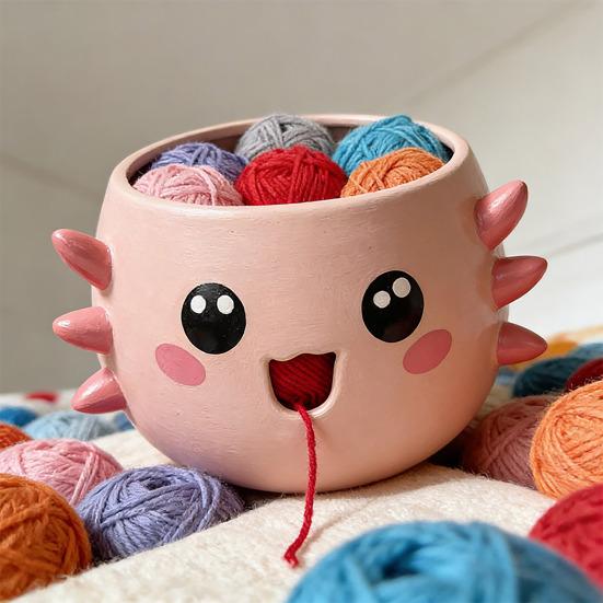 Delikli Karikatür Seramik İplik Kasesi El Yapımı Örgü Tığ İşi İplik Yumağı Saklama Kasesi Tutucu Düzenleyici Tığ İşi Aksesuarları