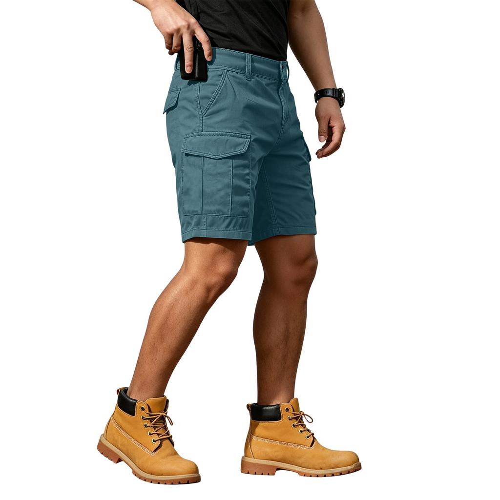 Men's Cargo Shorts with 6 Pockets, Elastic Waist and Button Closure, Color Casual Shorts for Summer Everyday Wear
