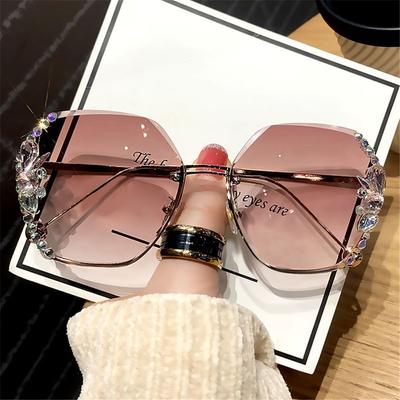 Modische Damenbrillen UV400 Randlose Sonnenbrillen Damen Sonnenbrillen Farbverlauf Strass-Sonnenbrillen