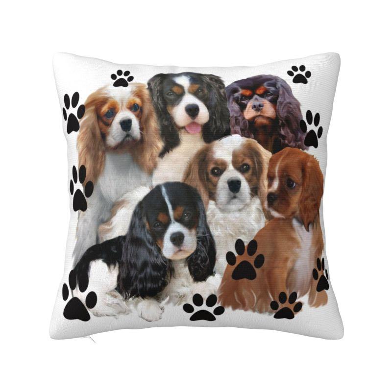 Custom Modern Cavalier King Charles Spaniel Cushion Cover for Sofa Velvet Cartoon Dog Pillow Case Bedroom Decoration