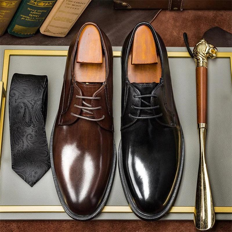 2024 2024 Derby Shoes High Quality Leather Wedding Party Comfortable Lace Up Men Shoes 2024 New Men's Business Office Dress Shoes