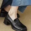 Scarpe da Donna Moda Scarpe a Tacco Alto Quadrate Spesse da Donna con 6 Cm Scarpa Singola Mocassini Vintage in Pelle di Pecora Scarpe Piccole con Tacco Alto