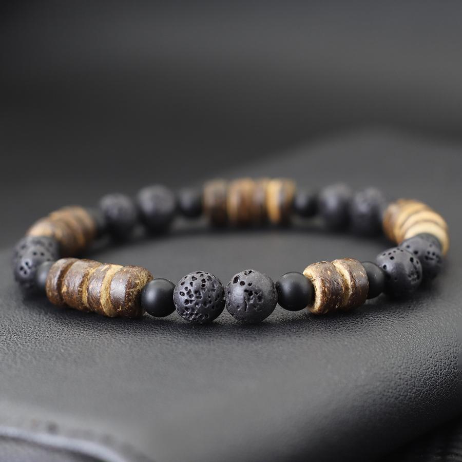 Handmade Natural Coconut Husk Beads Bracelet For Men Volcanic Rock Tiger Eyes Howlite Stone Braslet Wooden Braclet Accessories