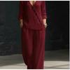 2026 Spring and Summer New Women's Clothing, European and American Minimalist Temperament Loose V-neck Diagonal Button Shirt Wide-leg Pants Two-piece
