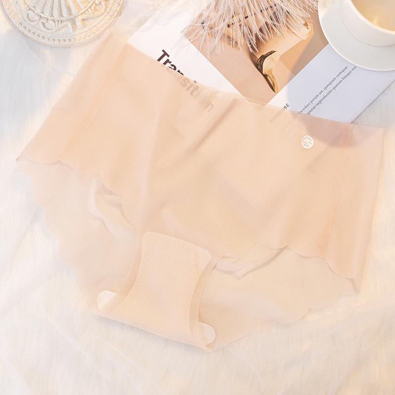 Ultra-Thin Solid Color Ice Silk Mid-Waist Breathable Summer Panties for Women