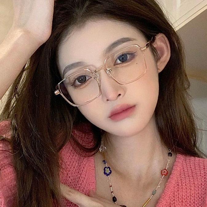 Myopia Glasses Women'S Finished Campus Style Student Box Large Frame Anti-Blue Light Lady Metal Frame Myopia Glasses