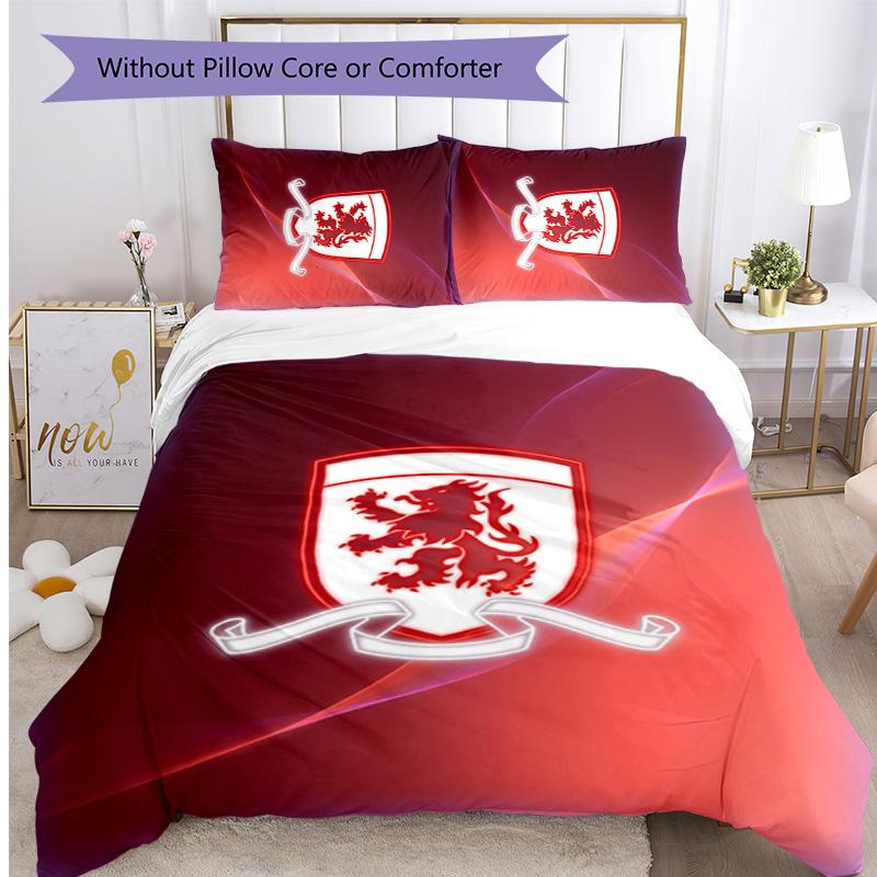 Set Lenzuola Stampato Middlesbrough Football 3 Pezzi, Comodo Set Copripiumino per Camera da Letto Amico della Pelle