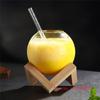 475ml Clear Moon Cocktail Glass With Wood Stand Unique Shape Bar Glassware Drum Drink Cup Ronud Ball Cocktail Cup Smoothie Bowl