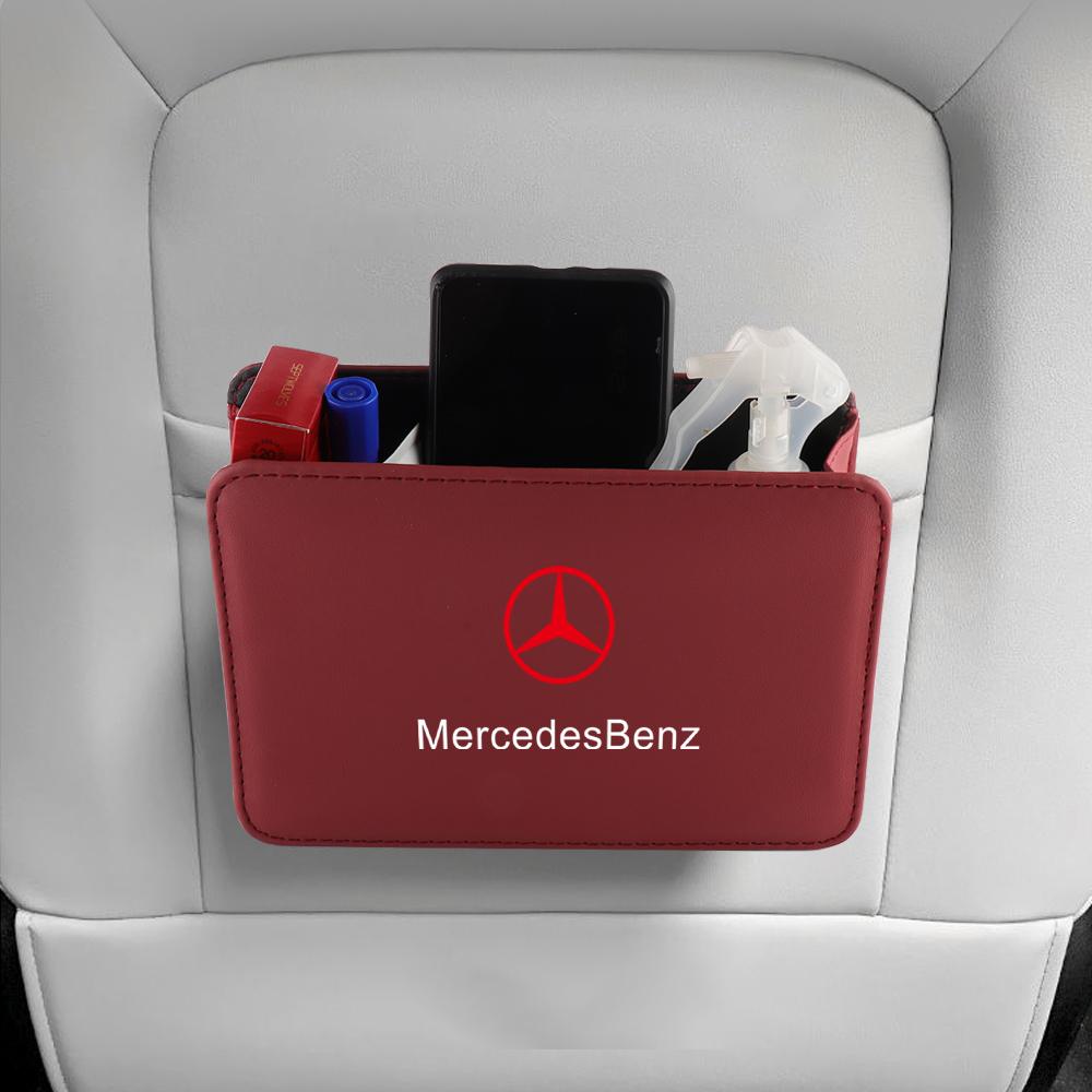 Car Door Storage Box Leather Auto Emblem Seat Back Trash Can For Mercedes Benz AMG W203 W206 W220 W205 W211 W212 W201 W210 W108