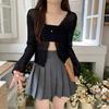 Summer Thin Sun Protection Coat Short Knit Cardigan Hollow Out V-neck Long Sleeve Shawl Top Air Conditioning Cover Up