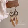 Trendy Ethnic Retro Multicolor Feather Beaded Circle Dangle Earrings